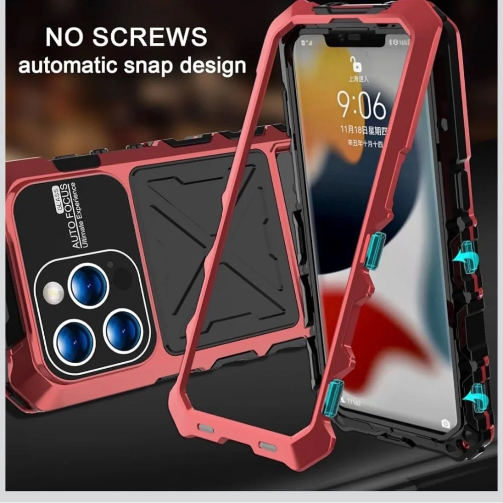 iPhone 15 Pro Case Heavy Duty Metal Aluminium Bumper Built in Camera Lens- New